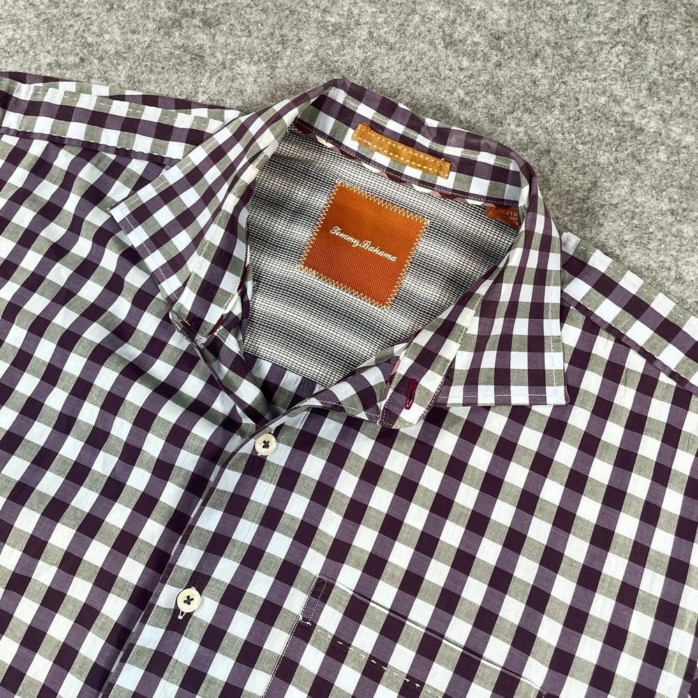 Tommy Bahama Mens Button Down Shirt XL Gingham Check Long Sleeve Purple White